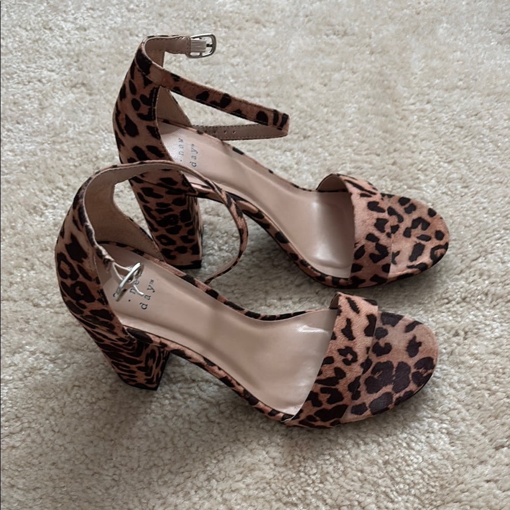a new day Brown Heels Ankle Strap Block Heel